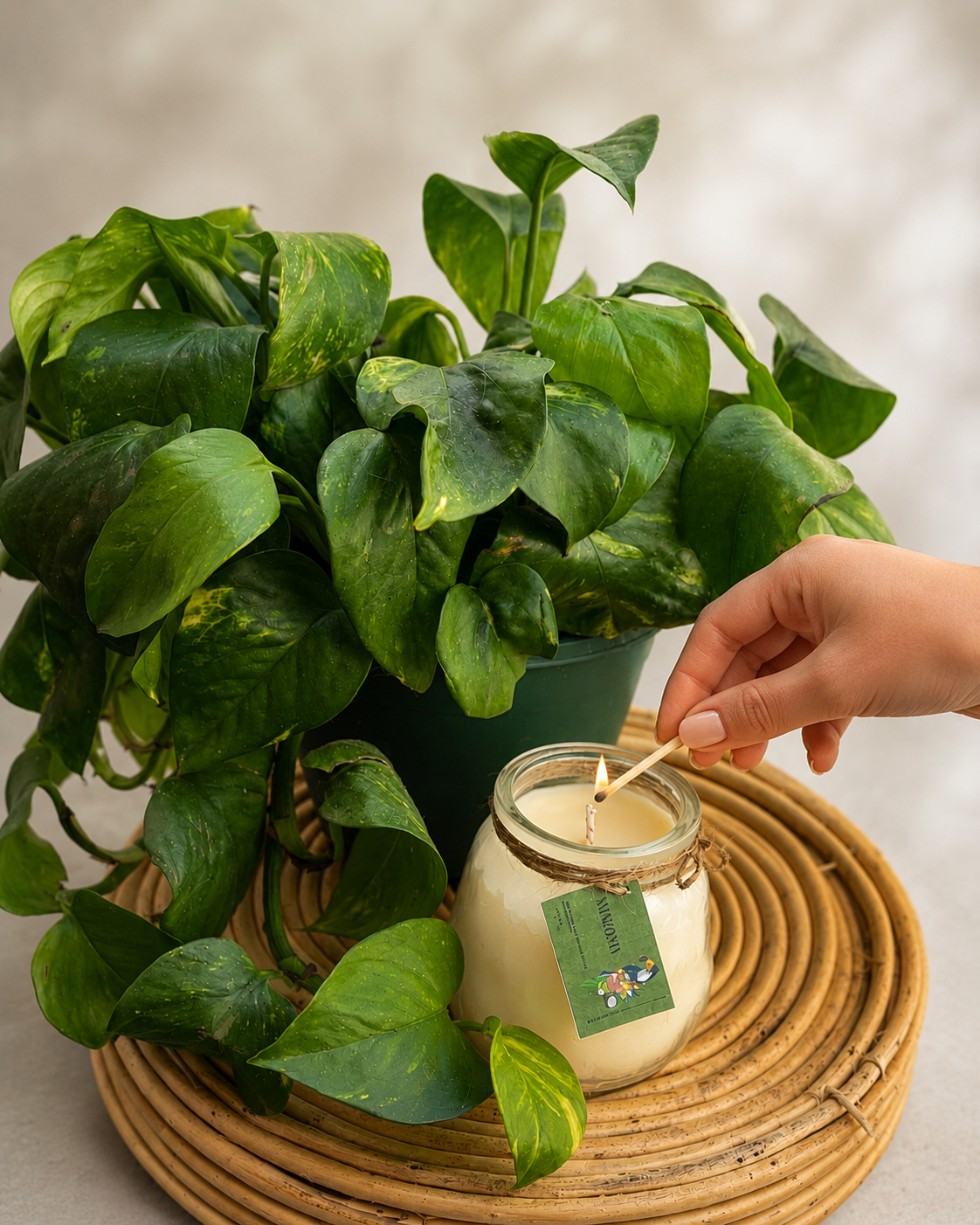 Vela Aromática Amazonia | Vela de Soja con Citronela, Leche de Coco, Naranja y Manzana
