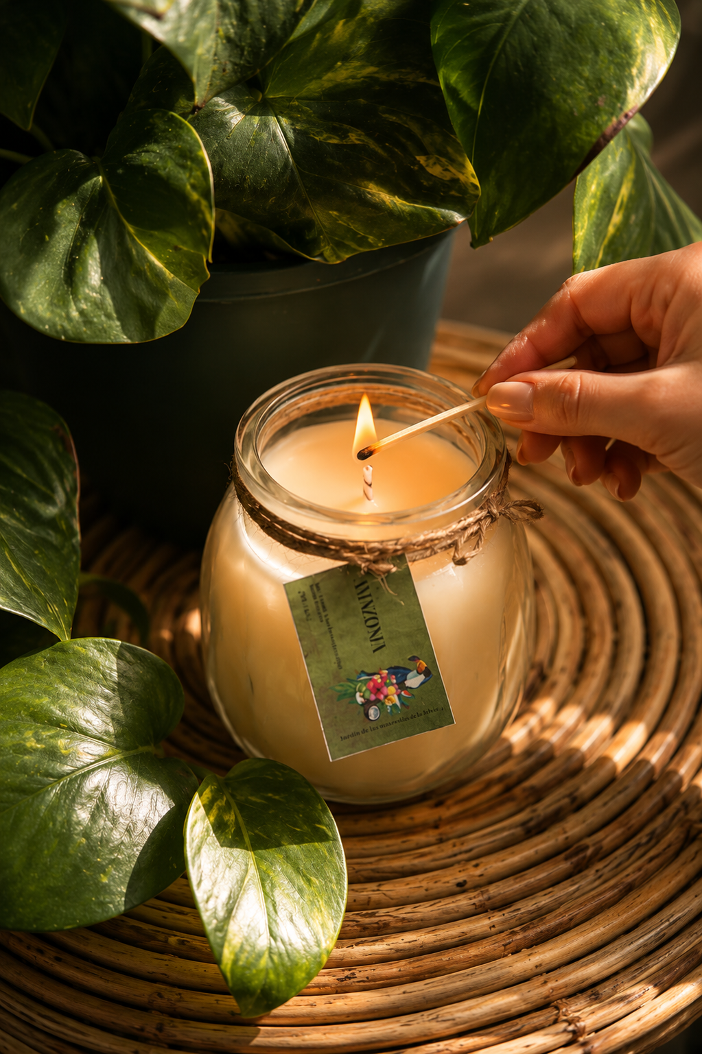 Vela Aromática Amazonia | Vela de Soja con Citronela, Leche de Coco, Naranja y Manzana